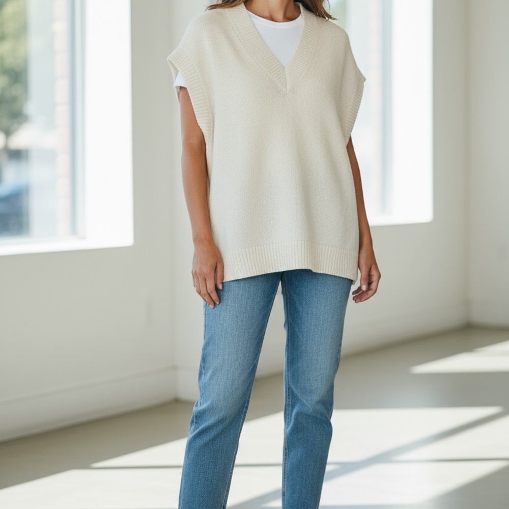 LOFT Cream V-Neck Sweater Vest